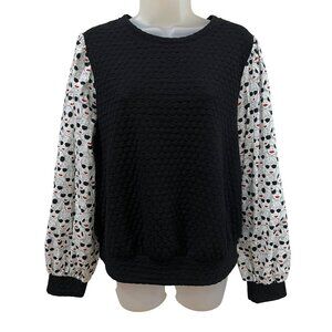 Porridge By Anthropologie Black Textured Sweatshirt With Eye-Catching Printed Sl